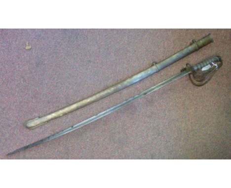 A mid 19thC British infantry sword, having a wire bound, shagreen covered handgrip, the decoratively engraved blade inscribed
