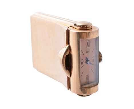Dunhill, an 18 carat gold travel/dressing table watch, import mark for London 1939, UTI Watch Co. manual wind movement, 15 je