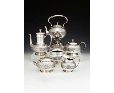 ϒ An American silver six piece tea and coffee service by J. C. Moore & Son for Tiffany & Co., New York, circa 1870, Paris imp