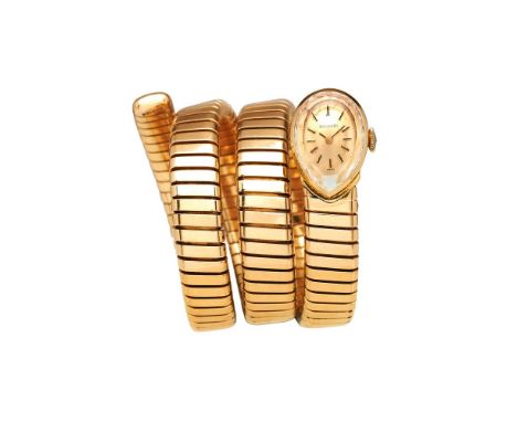 Juvenia for Bulgari, Serpenti, a lady's gold coloured bracelet watch, no. 1028296, manual wind movement, 17 jewels, gilt dial