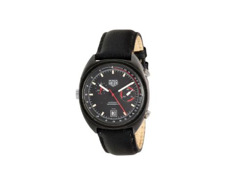 Heuer, Monza, ref. 150.501, a black coated wrist watch, no. 359889, circa 1975, manual wind chronograph, 17 jewels, cal. 15, 