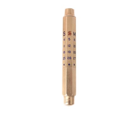 An 18 carat gold perpetual calendar pencil by Sampson Mordan and Co., retailed by Asprey, the heptagon shaped pencil with blu