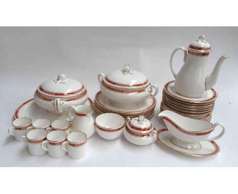 A Royal Worcester 'Beaufort' part dinner service to include lidded tureen, dinner plates, coffee pot, gravy boat, meat oval, 