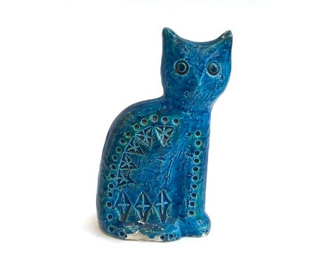 A mid-century Italian Bitosi style ceramic cat (af), the base marked Flavia Montelupo, 15.5cmH 