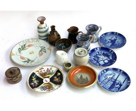 A quantity of studio Pottery to inc. Leach St Ives, Aldermaston &amp; Royal Copenhagen plates 