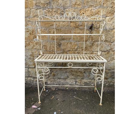 A painted wrought iron conservatory plant stand, 113x160cm 