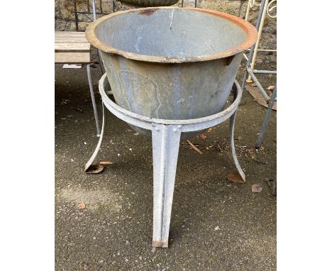 A heavy galvanised metal 'copper' on stand, 53cmD, 64cmH 