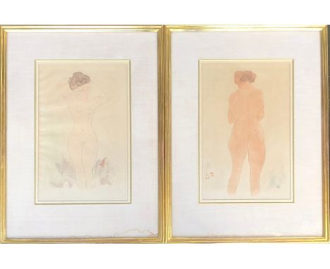 After August Rodin, two lithograph prints 'Serie Douze Aquarelles IX', c.1920, 34x22cm (2) 