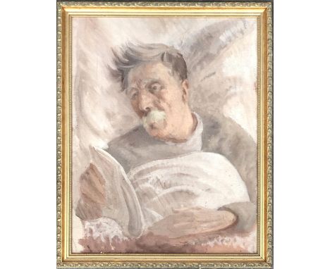 20th century oil on canvas, portrait of a man reading, 43x34cm 