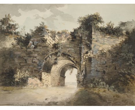 ATTRIBUTED TO GEORGE BECK (BRITISH-AMERICAN 1749-1812) CASTLE RISING, NORFOLKsigned and inscribed, Castle Rising, Norfolk / b