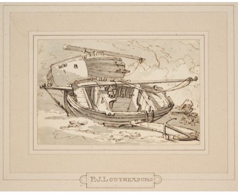 PHILIP JAMES JAKOB II DE LOUTHERBOURG R.A. (FRENCH - ENGLIGH 1740-1812) STUDY OF BEACHED BOATSpen and brown ink and grey wash