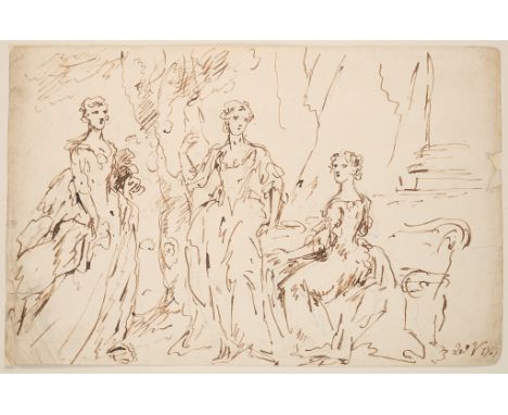 JOHN VANDERBANK (BRITISH 1694-1739) STUDY FOR A GROUP PORTRAIT OF THREE WOMEN ON A TERRACEsigned der V and dated 1737 lower r