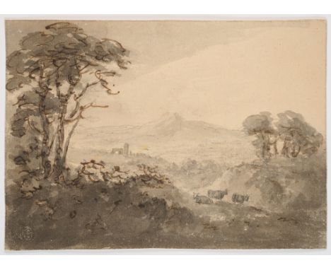 THE REV. WILLIAM GILPIN (BRITISH 1724-1804) A PICTURESQUE LANDSCAPE WITH RUINS IN THE FOREGROUNDwatercolour 14.5 x 20cm; 5¾ x