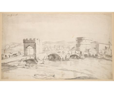 THOMAS MANBY (BRITISH c. 1633-1695) PONTE LUCANO, NEAR TIVOLIsigned and numbered Manby 2-6 upper leftpen and black ink and gr