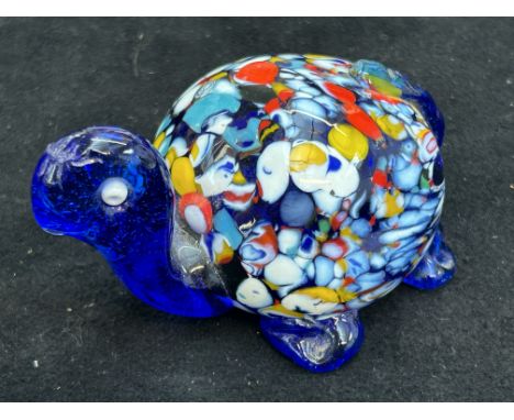 Vintage Murano fratelli toso ventian glass turtle paper weight - cobalt blue
