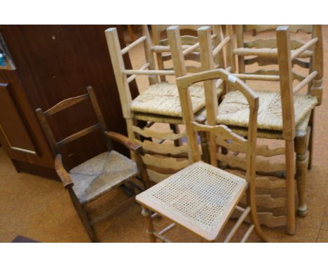 4 Ladder back chairs together with a early 20th century child's rocking chair &amp; 1 others