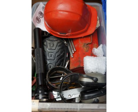 Box of tools &amp; workman safety equipment 