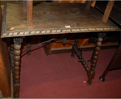 An early 20th century Spanish beech bobbin turned side table, w.79cm