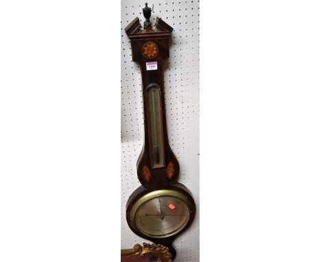 A 19th century mahogany and inlaid two dial wheel barometer signed to the silvered main dial GB Vismara of Bury, 97cm
