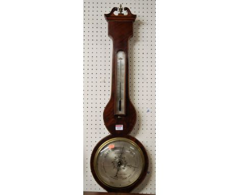 A 19th century mahogany boxwood and ebony strung two dial wheel barometer, the silvered dial signed Sordelli of Leather Lane,