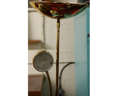 A contemporary brushed metal twin standard lamp; together with one other similar example (2) 
