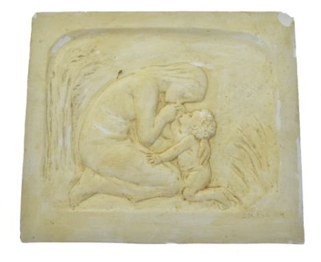 Sophia Rosamund Praeger (1867-1954 Irish), Mother and Child, relief cast plaster tablet, impressed signature, 32 x 37 cm, unf