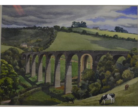 R E Browne - Cannington Viaduct, Axminster, watercolour, signed lower right, 25 x 35 cm; I C Benn - Exeter from the Canal, wa