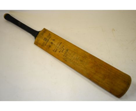 A cricket bat, the 'Len Hutton', with actual Leonard Hutton autograph (as well as facsimiles) and autographs of Devon County 
