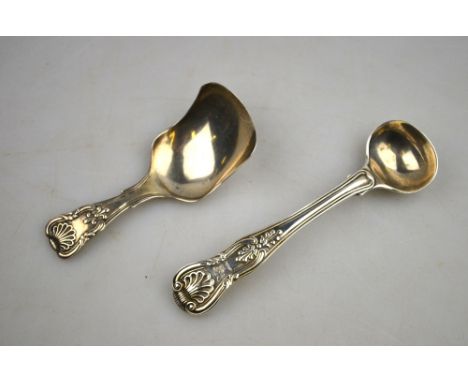 A Victorian Kings pattern caddy spoon, George Unite, Birmingham 1853, to/w a William IV Kings pattern salt spoon, Mary Chawne