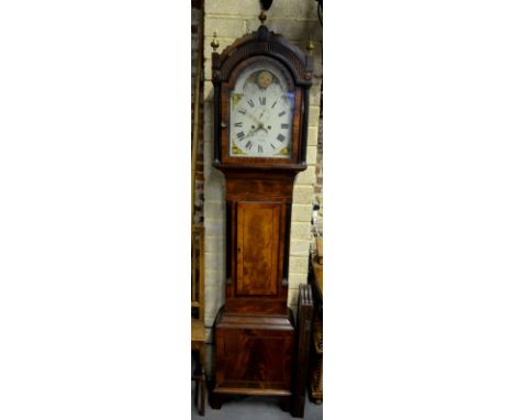 John Roberts, Bath, a Victorian ebony banded flame mahogany eight-day longcase clock with oversize painted arched dial incorp