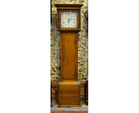 James Nicholson, Farnham, an early 19th century oak thirty hour longcase clock, the brass movement with square enamelled dial