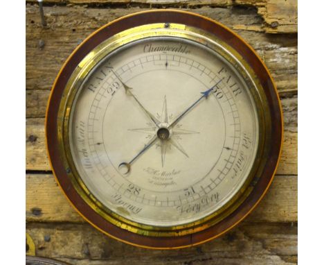 B H Marlow, Harrogate, a 19th century dark satinwood cased circular barometer, with an engraved silvered dial and adjustable 