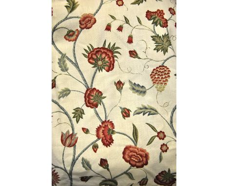 A pair of lined and inter-lined G. P. & J Baker 'Lysander' pattern curtains, with triple pleat heading, trailing red/green fl