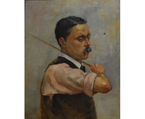 English school - Portrait of a teacher wielding a cane, oil on canvas, 60 x 48 cm
