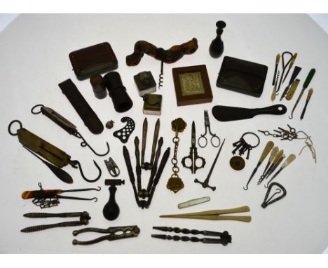 Various collectables, including a pocket thermometer with ivory scale, a medical 'drops' measure, two leather miniature pocke