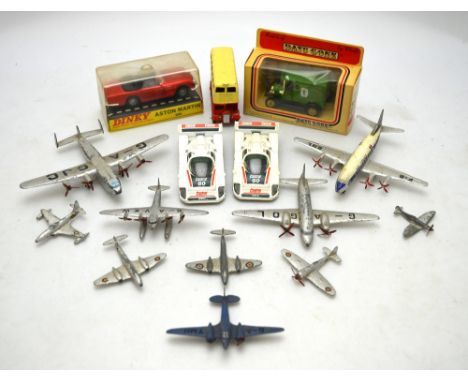 A boxed Dinky 110 Aston Martin DBS (light wear), 290 Double Decker Bus with Leyland type radiator, various aeroplanes includi