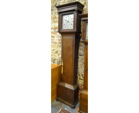 John Wright, Dorking, an 18th century oak eight-day longcase clock, the square silvered dial engraved with a sail ship off th