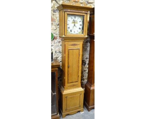 Brown & Sons, Winchester, a 19th century cross banded and inlaid oak thirty hour longcase clock, the square painted dial deco