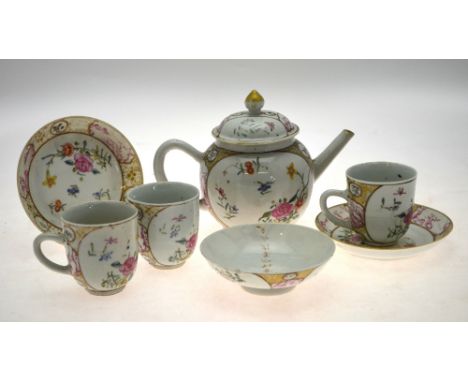 AMENDMENT - ORIGINALLY ONLY 4 ITEMS - An 18th century Chinese famille rose porcelain teapot and cover to/w three matching tea