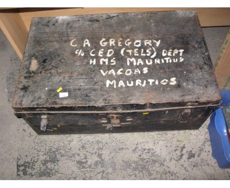 Vintage metal travel trunk