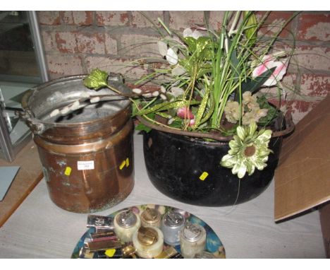 1 copper and 1 metal vintage pots