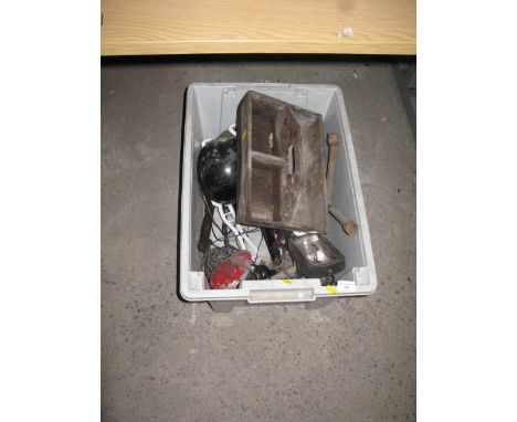 Box inc vintage tooling, fire dogs, vintage spot light