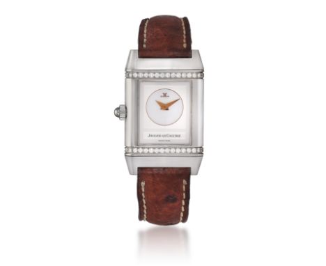 A LADY'S STAINLESS STEEL 'REVERSO' DIAMOND-SET DUAL TIME WRISTWATCH, BY JAEGER-LECOULTRE, CIRCA 1995  32-jewel manual wind mo