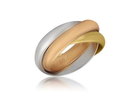 A GOLD ‘TRINITY’ RING, BY CARTIER, 1997  Composed of three polished interlocking bands in either yellow, white or rose gold, 