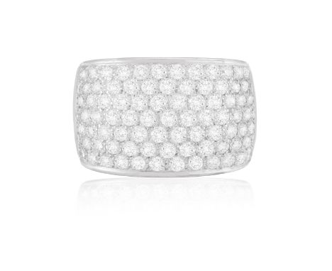 A DIAMOND DRESS RING  Of bombé design, the frontispiece pavé-set with brilliant-cut diamonds, between reeded shoulders, mount