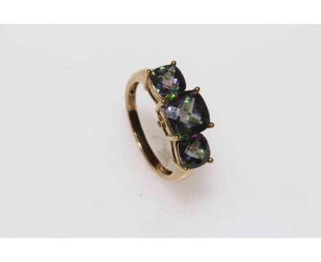 9 carat gold 'mystic topaz' ring, size P.