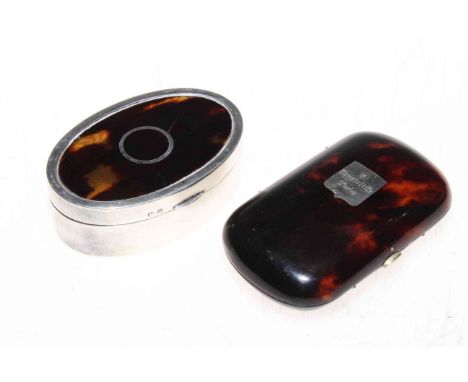 Walker and Hall silver oval ring box with tortoiseshell inset lid and lined interior, together with tortoiseshell purse (2).