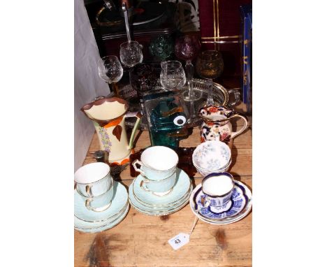 Aynsley, Myott, Old Coalport, Masons jug, EPNS gallery tray with seven glasses, piano feet, Picasso style glass figurine.