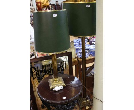 Brass corinthian column standard lamp and shade and similar table lamp and shade (2).