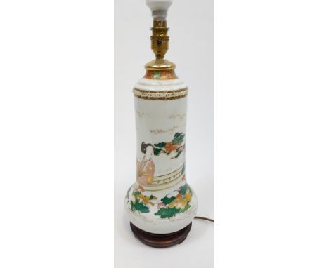 A Chinese hand painted table lamp, signed by the artist. 